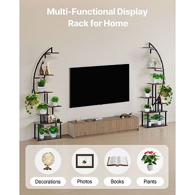 Plant Display Stand with Grow Lights, Hanging Hooks, and Water-Resistant Shelves