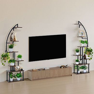 Plant Display Stand with Grow Lights, Hanging Hooks, and Water-Resistant Shelves