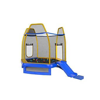 Gymax Kids Recreational Trampoline w/ Ladder & Slide Ocean Ball Indoor Outdoor