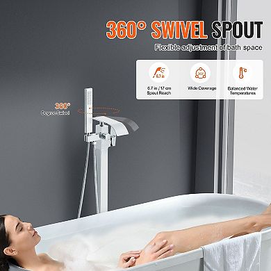 Modern Freestanding Bathtub Faucet with Handheld Shower and Ceramic Valve