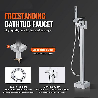 Modern Freestanding Bathtub Faucet with Handheld Shower and Ceramic Valve
