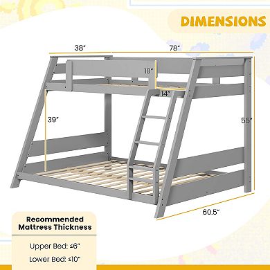 Gymax Low Bunk Bed Solid Wooden Floor Bunk Bed w/ Reversible Ladder​