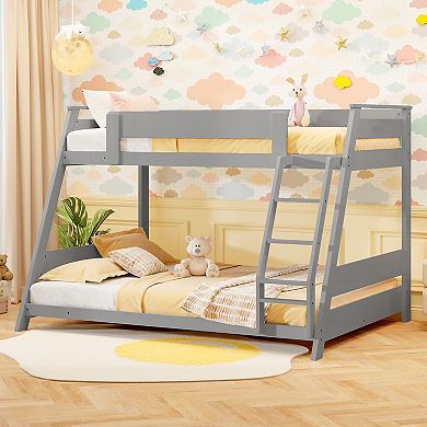 Gymax Low Bunk Bed Solid Wooden Floor Bunk Bed w/ Reversible Ladder​