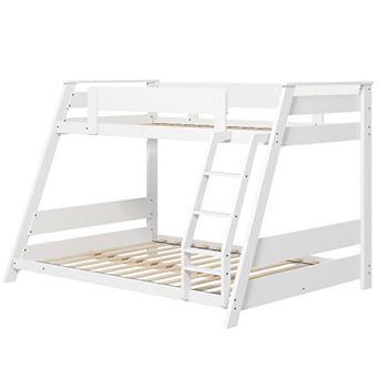 Gymax Low Bunk Bed Solid Wooden Floor Bunk Bed w/ Reversible Ladder​