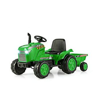 Gymax 2-in-1 Electric Toy Car 12V Kids Ride On Tractor w/ Trailer Remote Control Lights