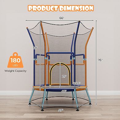 Gymax Kids Mini Trampoline w/ Higher Enclosure Net Seamless Jumping Mat Zipper Door