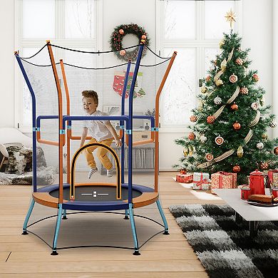 Gymax Kids Mini Trampoline w/ Higher Enclosure Net Seamless Jumping Mat Zipper Door