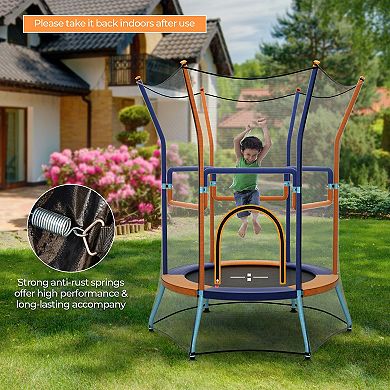 Gymax Kids Mini Trampoline w/ Higher Enclosure Net Seamless Jumping Mat Zipper Door