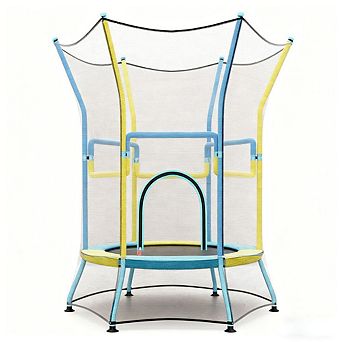 Gymax Kids Mini Trampoline w/ Higher Enclosure Net Seamless Jumping Mat Zipper Door