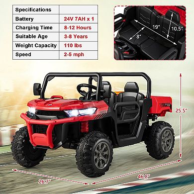 Gymax 24V Kids Ride On Dump Truck 2-Seater Electric Truck w/ Remote Control