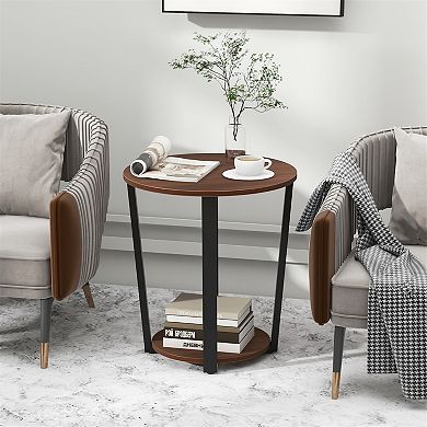 Gymax Industrial End Table Sofa Side Table Nightstand w/ Storage Shelf & Metal Frame