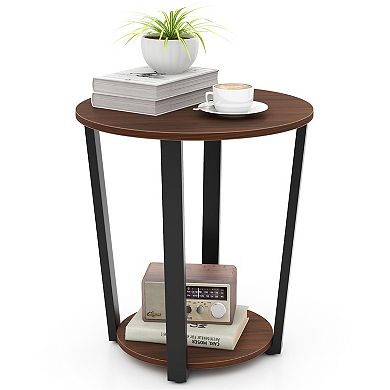 Gymax Industrial End Table Sofa Side Table Nightstand w/ Storage Shelf & Metal Frame