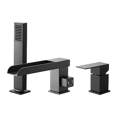 Matte Black Bathroom Tub Faucet with Drip-Free Valve and Waterfall Flow