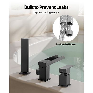 Matte Black Bathroom Tub Faucet with Drip-Free Valve and Waterfall Flow