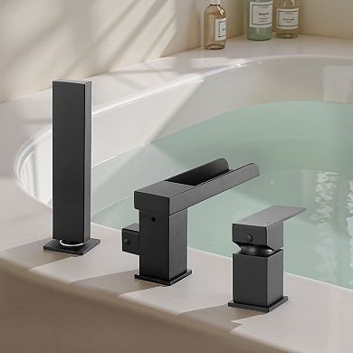 Matte Black Bathroom Tub Faucet with Drip-Free Valve and Waterfall Flow