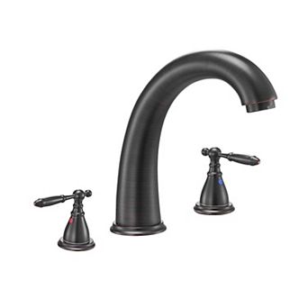 Deck-Mount Roman Tub Faucet with Drip-Resistant Valve and Ergonomic Handles - Bronze
