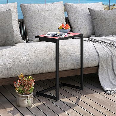 Gymax C-shaped Outdoor Side End Table w/ Ceramic Top for Patio Living Room Balcony