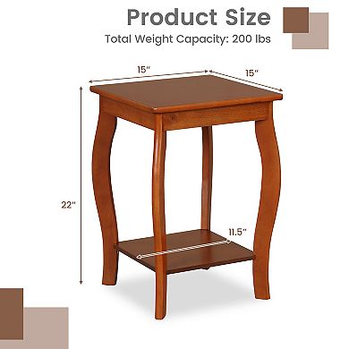 Gymax 2-Tier Square End Table Set of 2 Narrow Sofa Side Nightstand w/ Storage Shelf