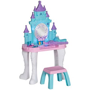 Qaba Kids Vanity Set with Mirror and Stool, Light, Music, Castle Design