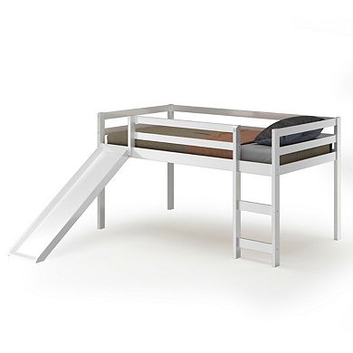 Gymax Loft Bed with Slide Wood Low Sturdy Loft Bed Bedroom​