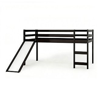 Gymax Loft Bed with Slide Wood Low Sturdy Loft Bed Bedroom​