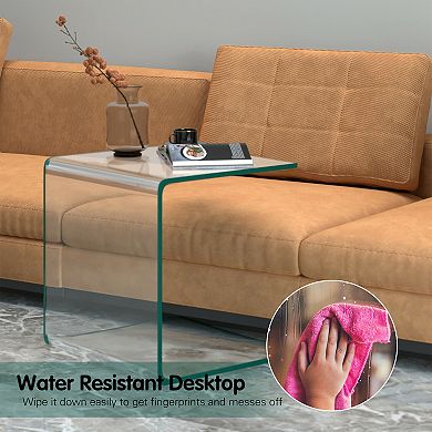 Gymax Tempered Glass End Table Transparent Sofa Side Accent Table Living Room