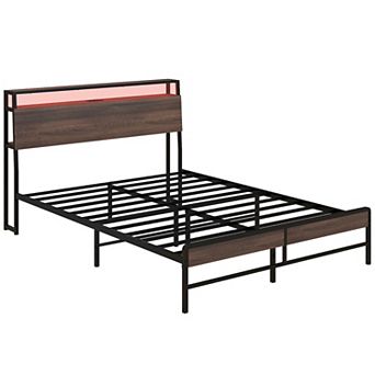 HOMCOM Queen Bed Frame with Headboard, LED Lights, Charging Station