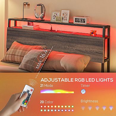 HOMCOM Queen Bed Frame with Headboard, LED Lights, Charging Station
