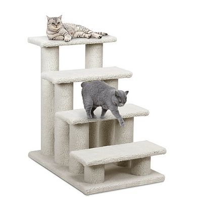 Gymax 4-Step Pet Stairs Carpeted Ladder Ramp Scratching Post Cat Tree Climber