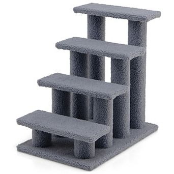 Gymax 4-Step Pet Stairs Carpeted Ladder Ramp Scratching Post Cat Tree Climber