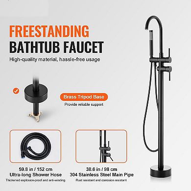 Freestanding Bathtub Faucet with Dual Handles, Handheld Shower, and Waterfall Spout
