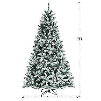 Gymax 6/7/8 FT Pre-lit Artificial Christmas Tree Snow Flocked Full Xmas Tree