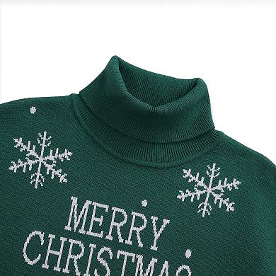 Girls Christmas Turtleneck Sweaters Kids Long Sleeve Chunky Knit Pullover Xmas Warm Funny Tops