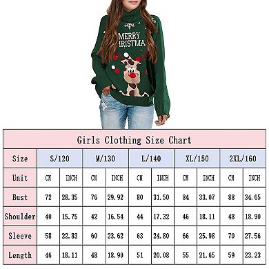 Girls Christmas Turtleneck Sweaters Kids Long Sleeve Chunky Knit Pullover Xmas Warm Funny Tops