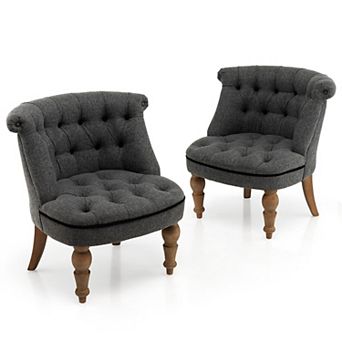 Set Of 2 Grey Upholstered Armless Slipper Chairs With Beech Wood Legs