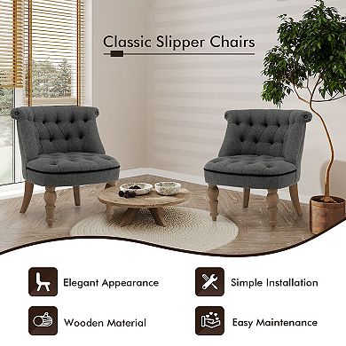 Set Of 2 Grey Upholstered Armless Slipper Chairs With Beech Wood Legs