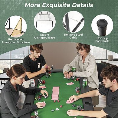 8 Players Texas Holdem Foldable Poker Table-Green