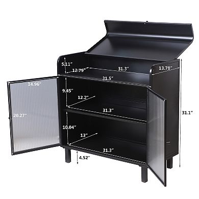 Glass Doors Sideboard Buffet Cabinet with Flip Top