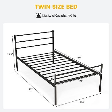 Gymax Metal Bed Frame Platform Mattress Foundation W/ Headboard​