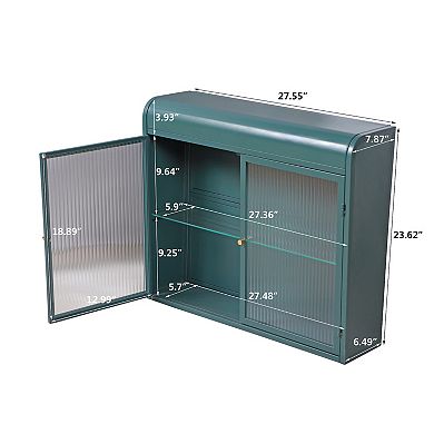 Wall-Mounted Metal Storage Cabinet with Tempered Glass Doors