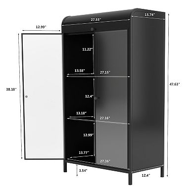 4 Tier Metal Storage Cabinet with Glass Doors and Flip-Top