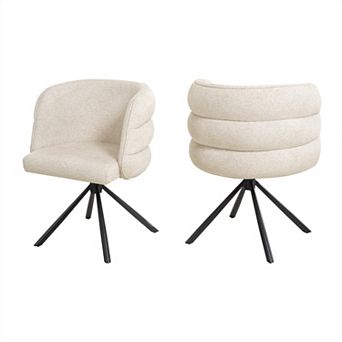 GOMYHOME Modern Cream Boucle Swivel Accent Chair Set of 2 - Plush Channeled Upholstery & Metal Base
