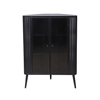 3 tier Corner Storage Cabinet with Tempered Glass Doors