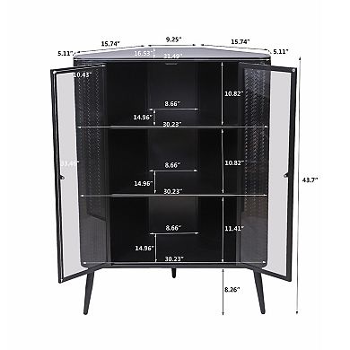 3-Tier Corner Storage Cabinet with Tempered Glass Doors