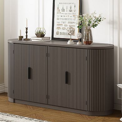 Striped 4-Door Storage Sideboard with Metal Handles