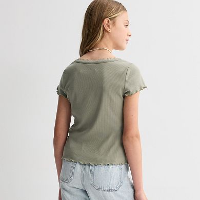Girls 6-20 SO® Short Sleeve Lace Trim Tee in Regular & Plus Size