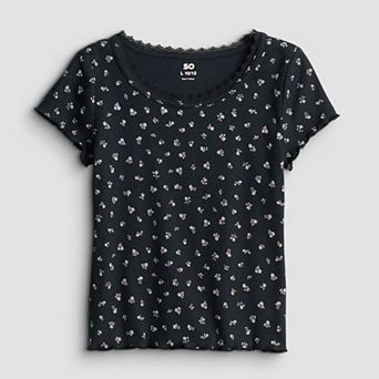 Girls 6-20 SO® Short Sleeve Lace Trim Tee in Regular & Plus Size