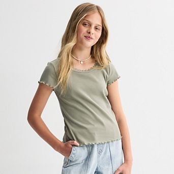 Girls 6-20 SO® Short Sleeve Lace Trim Tee in Regular & Plus Size