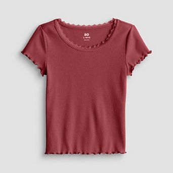 Girls 6-20 SO® Short Sleeve Lace Trim Tee in Regular & Plus Size