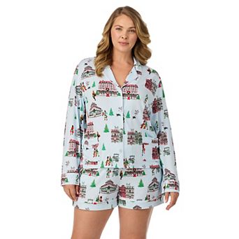 Plus Size Beauty Sleep Social Long Sleeve Pajama Top & Pajama Shorts Set